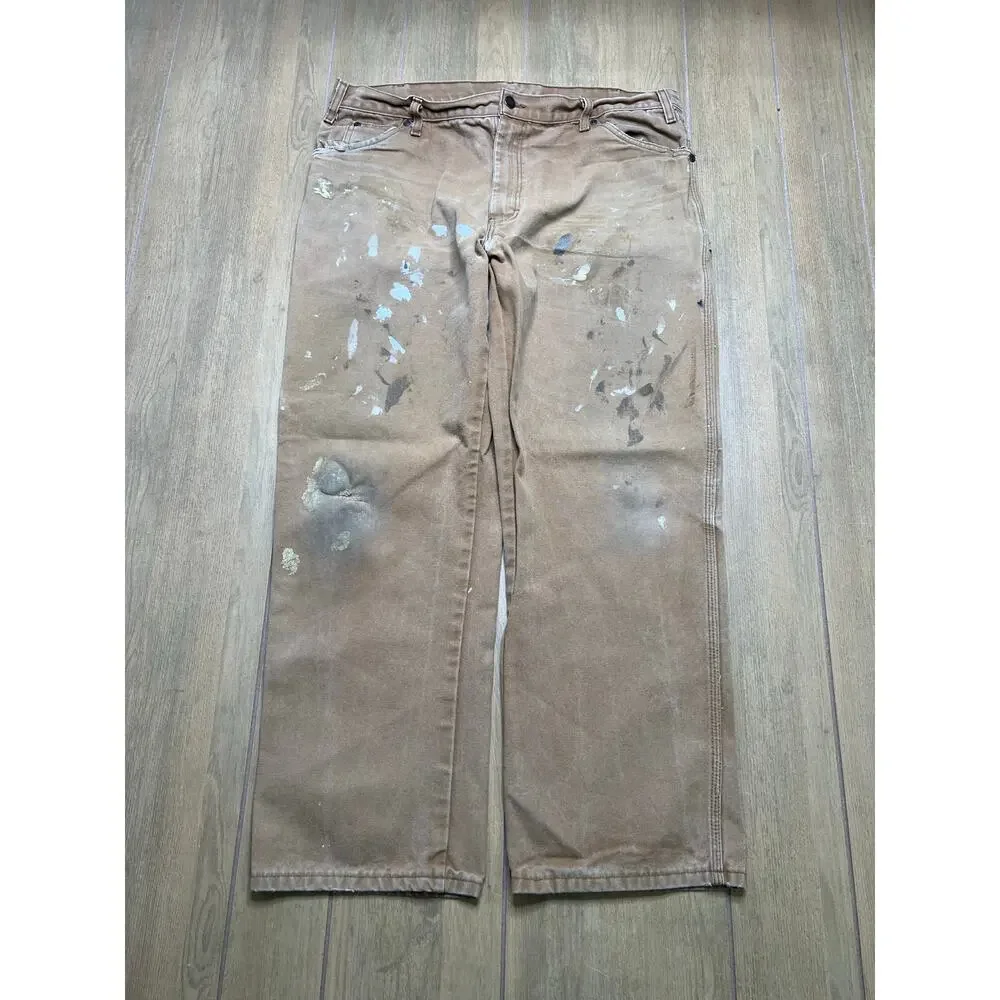 Vintage Dickies work‎ pants mens 38x30 canvas tan paint splatter distressed